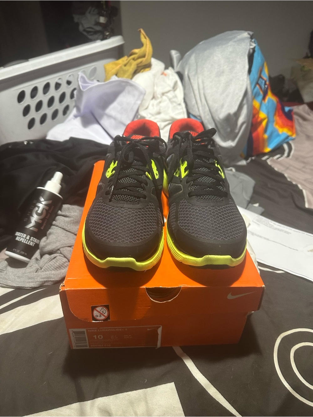 Nike LunarGlide+ 3 in the "Anthracite/Challenge Red/Black/Volt" size 10